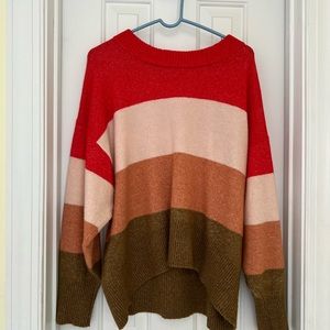 Sweater. Size large. Soft. Rusty red, cream, light orange and green